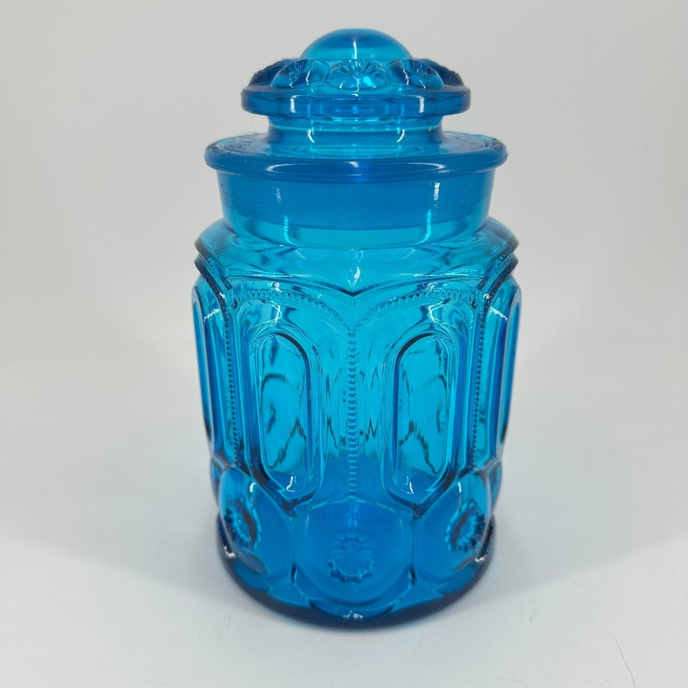 LE Smith Moon and Star Blue Glass Apothecary Jar Canister with Lid